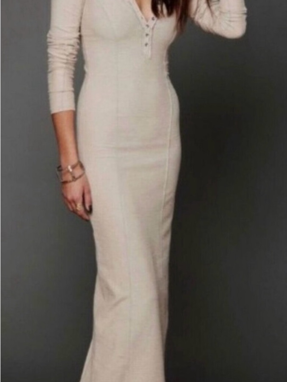 Scoop Neck Long Sleeve Maxi Dress in Cream - Unbranded